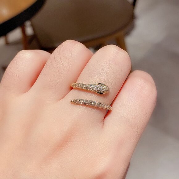 NEW 925 Sterling Silver Emerald Diamond Snake Serpent Adjustable Ring - Picture 7 of 7